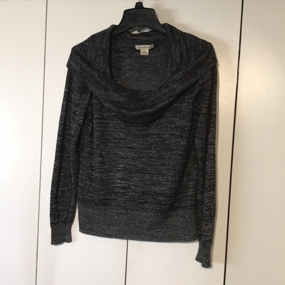 Liz Claiborne Cowl Neck Sweater Womens L Black Silver Marled Knit Long Sleeve - Picture 7 of 12